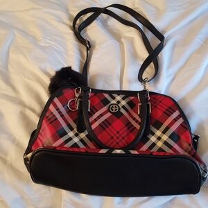 Gianni Bernini Red and Black Plaid Shoulder Bag